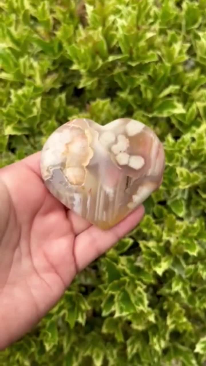 Store Rare Aura Sukura Agate Large Puffy Carved Heart, Dentridic Agate , Cherry Blossom Agate