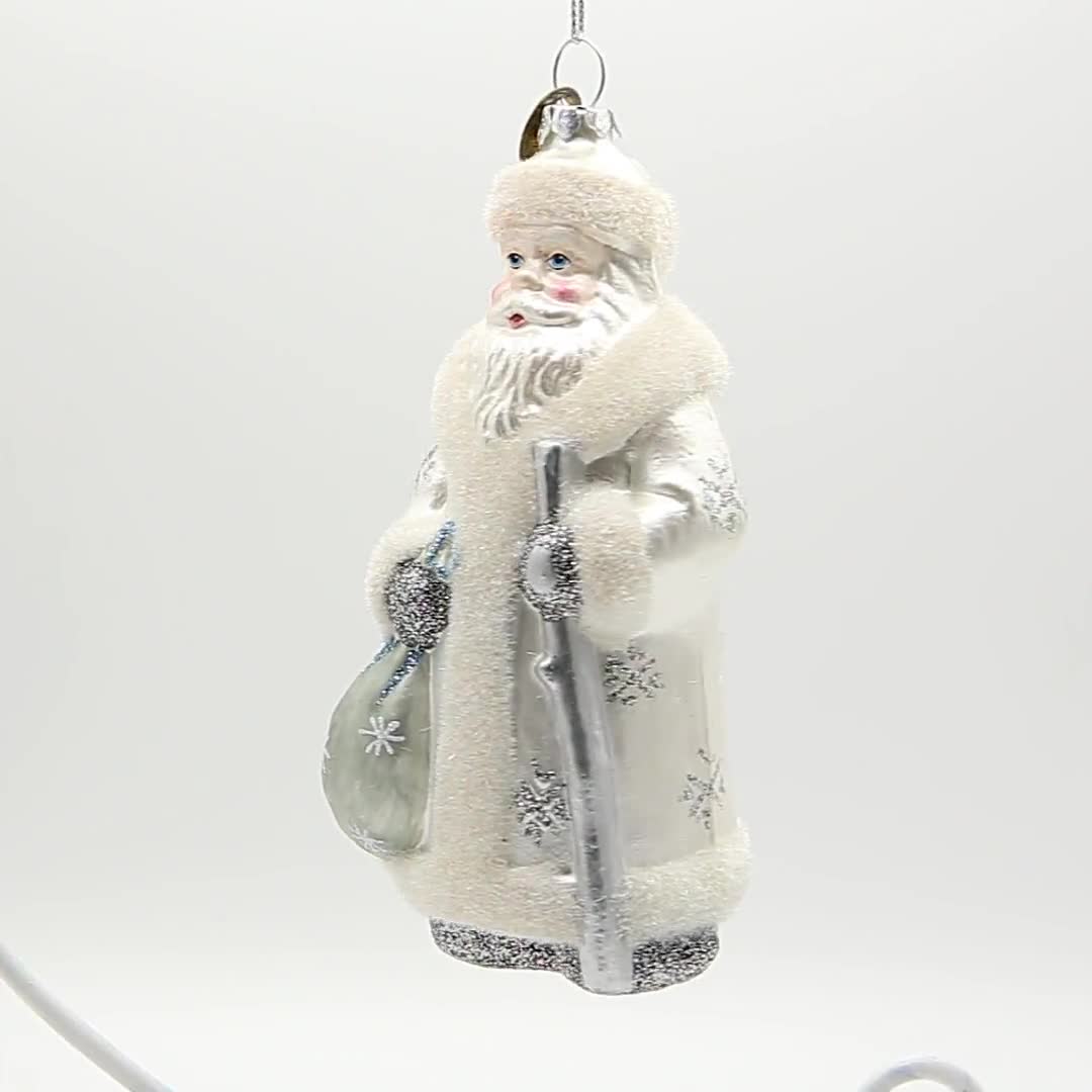 Santa in Elegant White Blown Glass Christmas Ornament - Etsy 日本