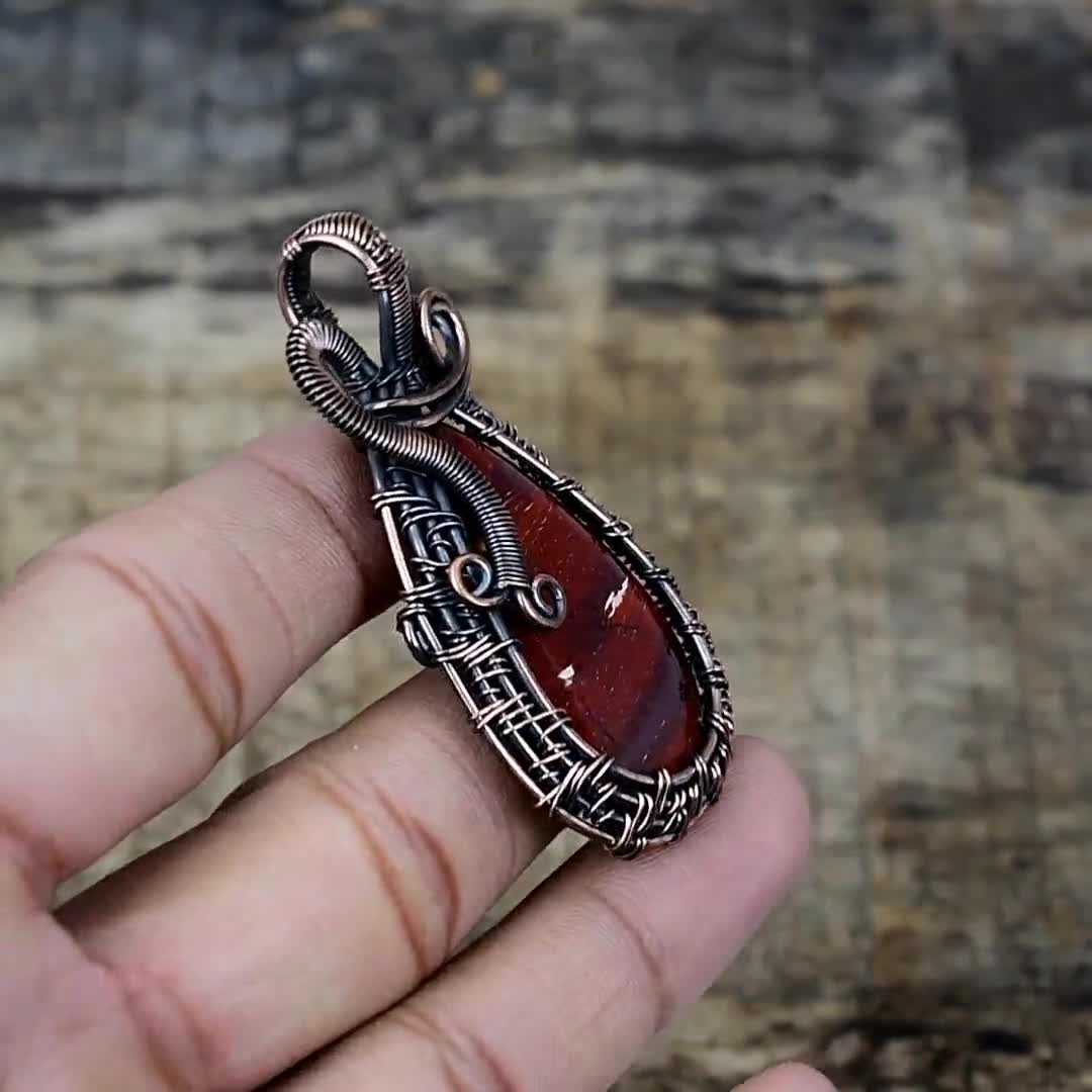 Red River Jasper Pendant Pretty Copper Wire Wrapped Pendant Red
