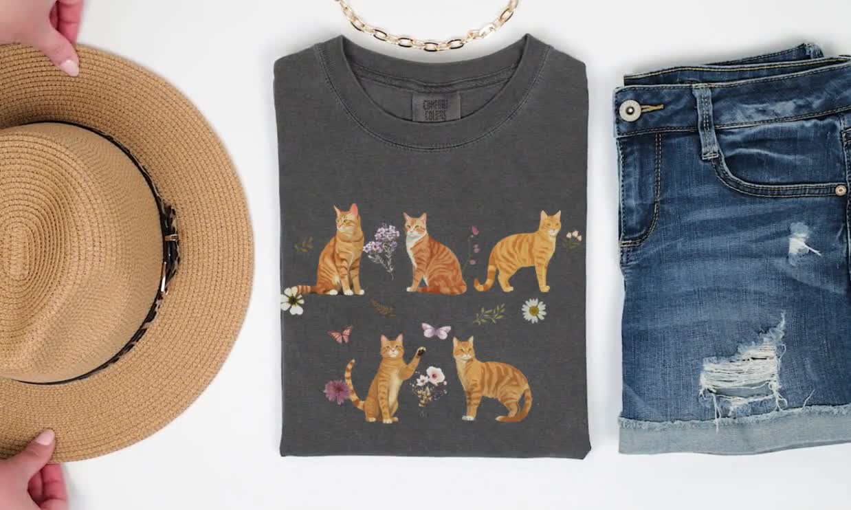Orange Tabby Cat Cottagecore T Shirt, Tabby Cat Shirt, Tabby