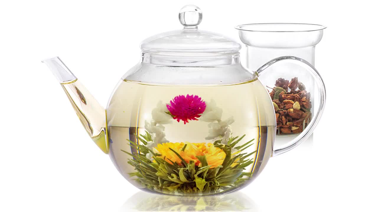 Teabloom One-Touch Tea Maker, 2-in-1 Teapot and Kettle with Stainless Steel  Filter Lid for Loose Tea – Stain-free Borosilicate Glass Tea Pot (15 Oz) –