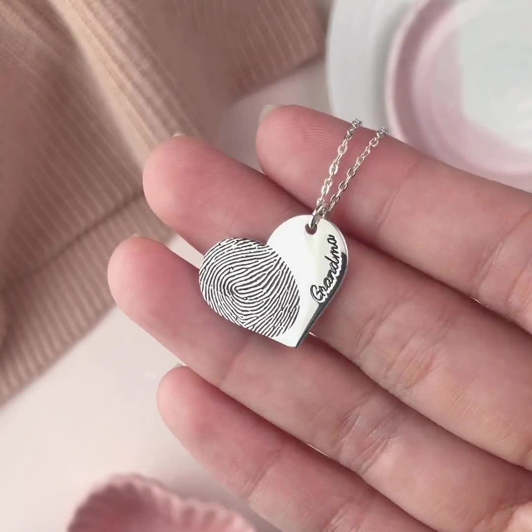 Actual Fingerprint Necklace, Engraved Thumbprint Jewelry, Handwriting  Necklace, Engraved Photo Chain Photo Heart Pendant Memorial Gift - Etsy