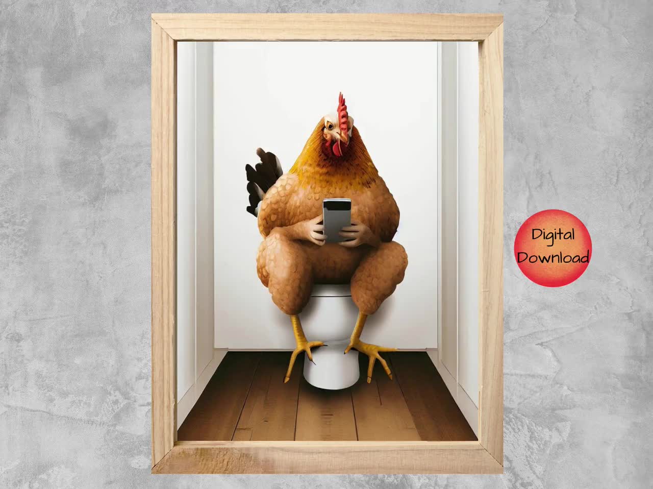 Chicken Bathroom Wall Art, Funny Bathroom Humor, Chicken on Toilet with  Phone, Whimsical Farm Animal Toilet Print, Fun Chicken Lover Gift