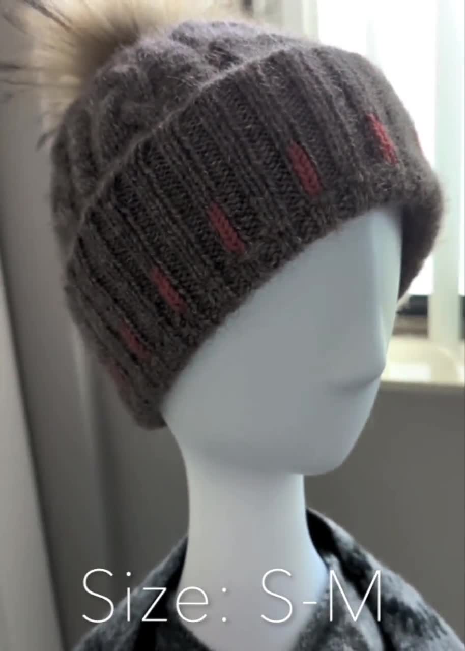 Cable Knit Beanie Hat With Removable Fur Pom Pom Cozy Brown 