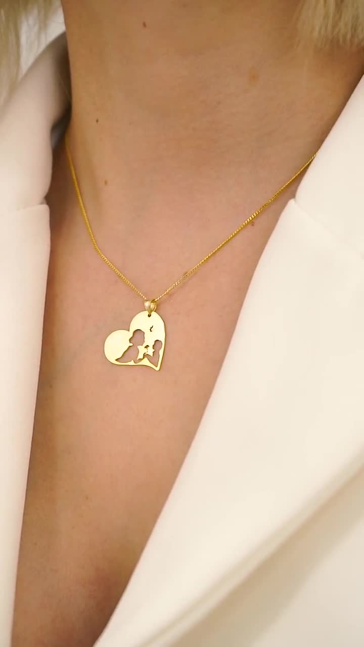 Collana con cuore per mamma e bambino in argento sterling 925 placcato oro 14K, ciondolo minimalista per mamma, regalo per la festa della mamma - Italia