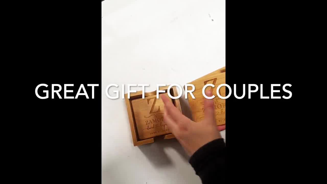 Vinsani Bamboo Coasters Set Of 4 All-Natural Bamboo Wooden Square Drink - View #7