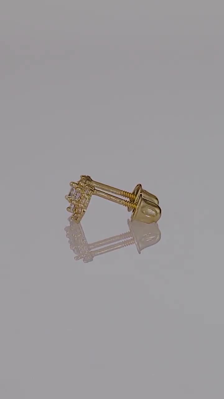 14K Rose gold screw back earrings - clear zircon in a smooth bezel