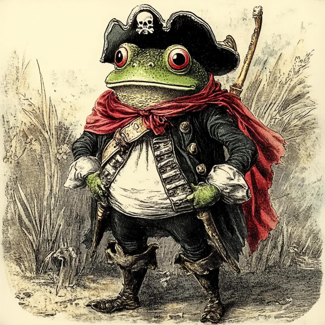 11 海賊カエルのイラスト、デジタルダウンロード、ポスターアート