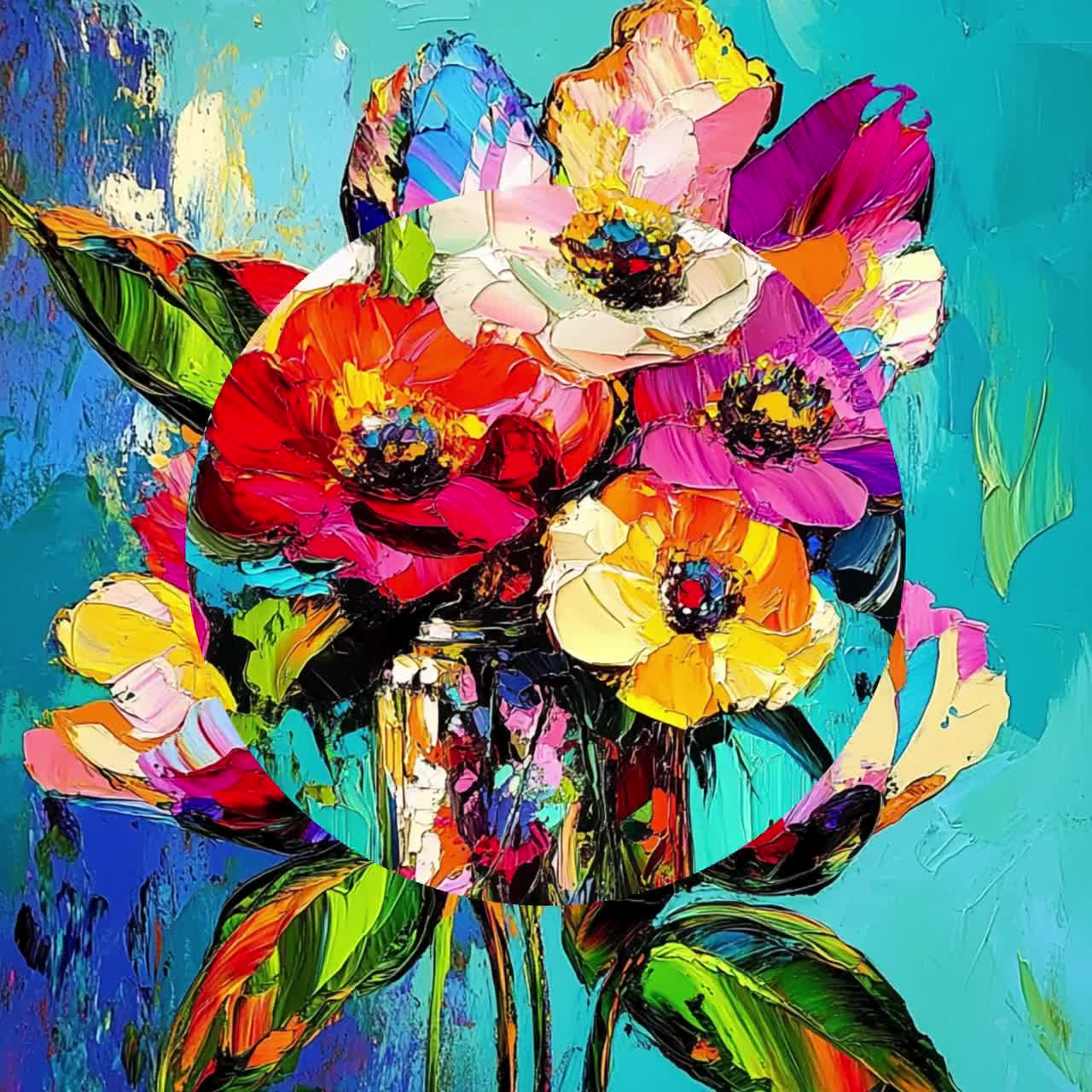 マルチカラーの花の抽象アート - 大胆な壁の装飾、モダンなホーム