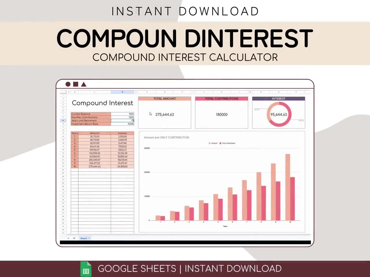 Compound Interest Calculator Google Sheets | Financial Calculator  Spreadsheet | Digital Investment Tracker | Personal Finance Calculator