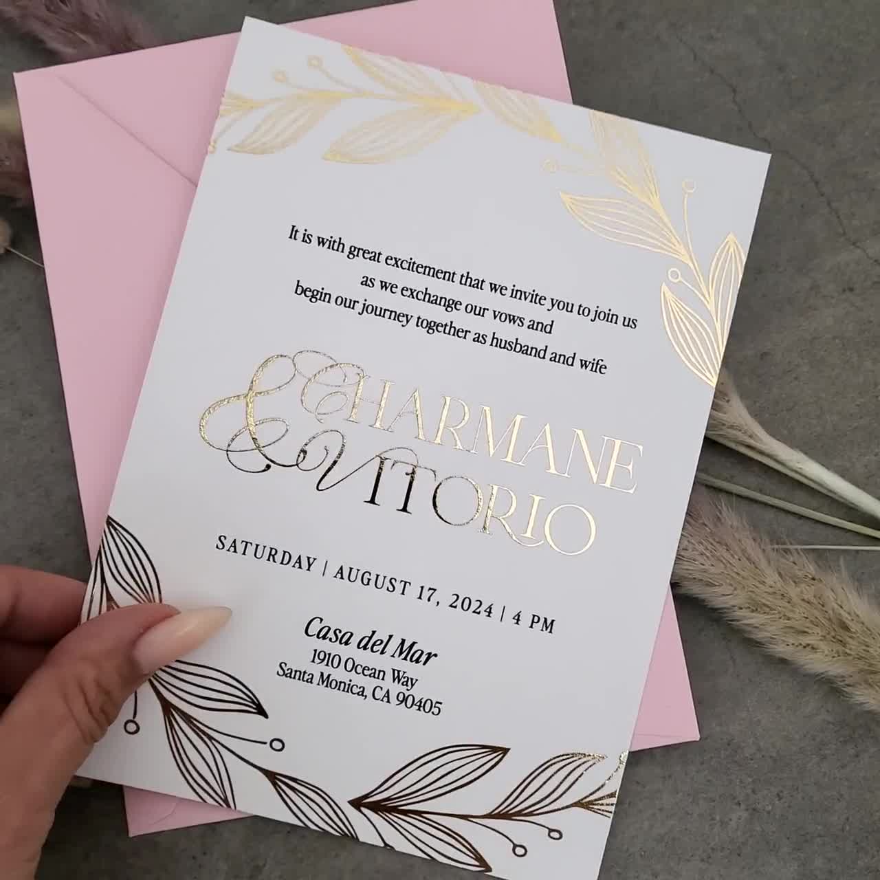 Modern Save the Dates for Wedding, Vellum Wedding Save the Date  Invitations, Gold Save the Dates for Weddings Personalized, Rose Gold  Invite 