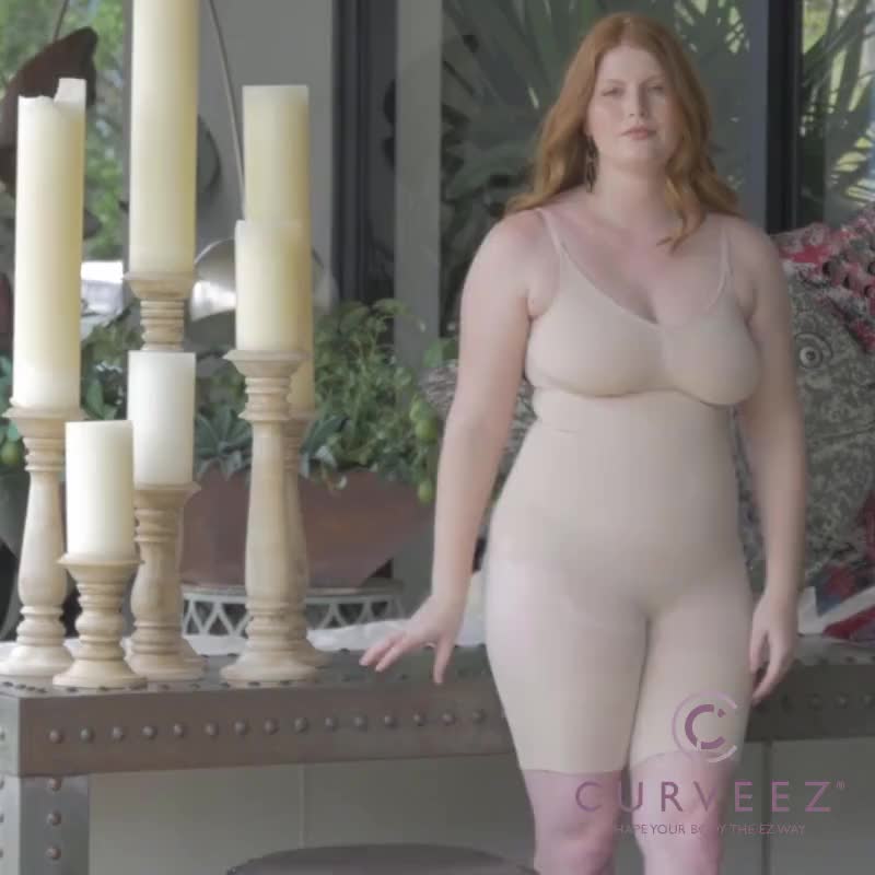 CURVEEZ Women's Seamless Full Body Shaper Mid-thigh Bodysuit Tummy