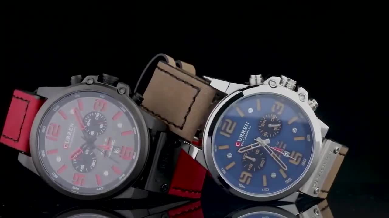 CURREN Watches Men Quartz Leather Chronograph Watch and Fashion Bracelet  Set Analog Watches for Men Luxury Wristwatch Gifts for Dad Boyfriend