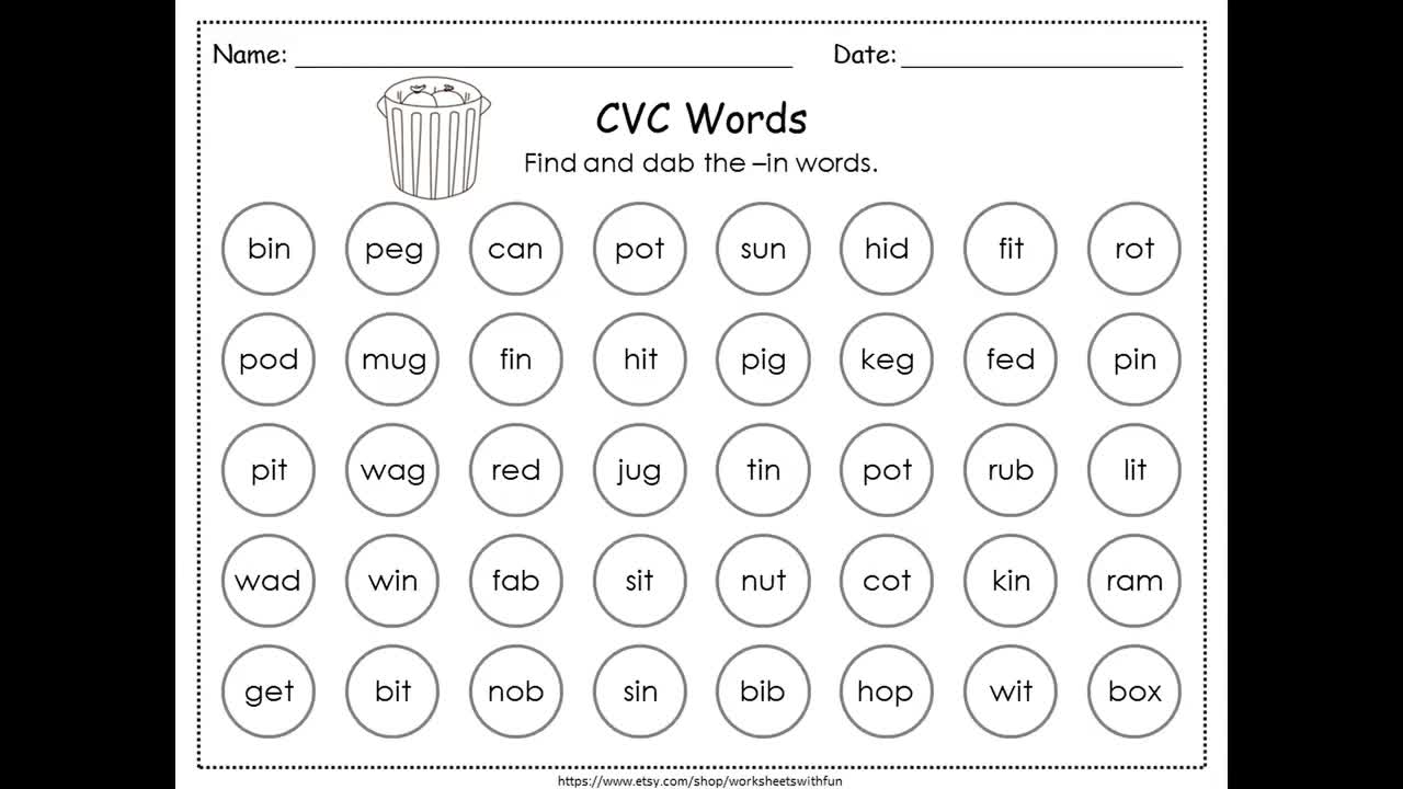 FREE Printable Dab-a-Dot CVC Words Maze Worksheets, 44% OFF