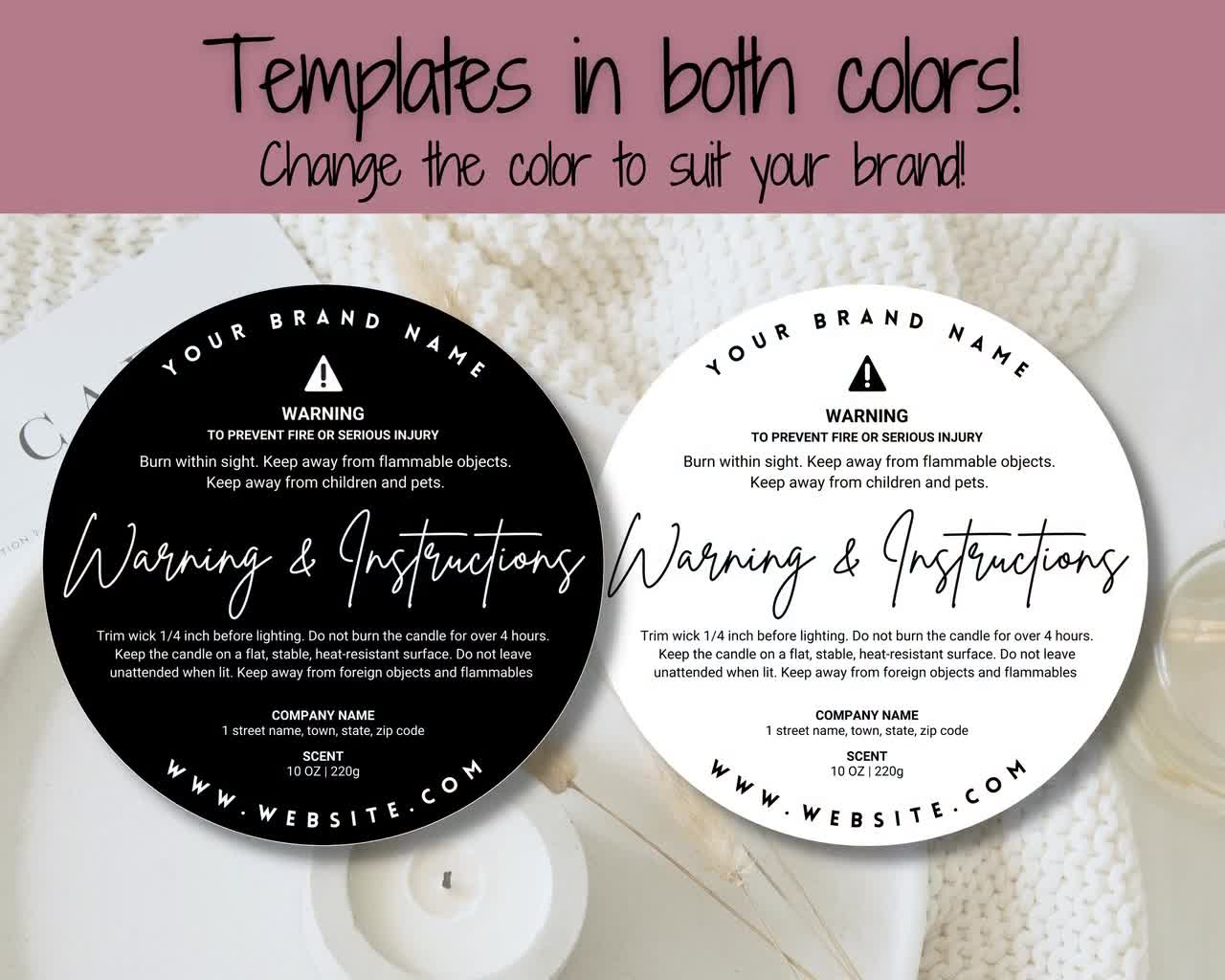 Minimalist Candle Warning Label Template, Printable Candle Safety