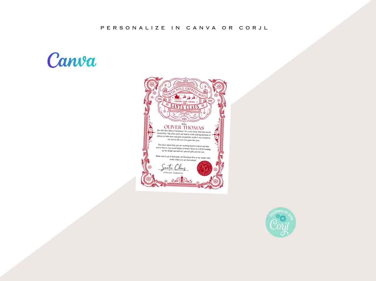 サンタからの手紙（編集可能）印刷可能なデジタルダウンロードCanva