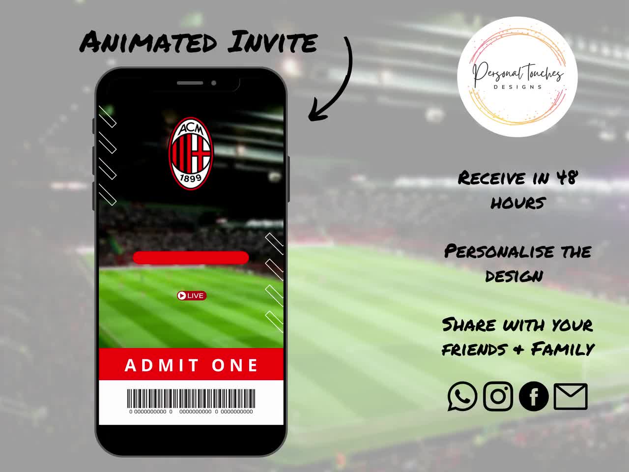 VIDEO INVITO DIGITALE / Invito compleanno calcio A.C Milan / Personalizzato  / Invito telefonico / Invia SMS e Whatsapp -  Italia