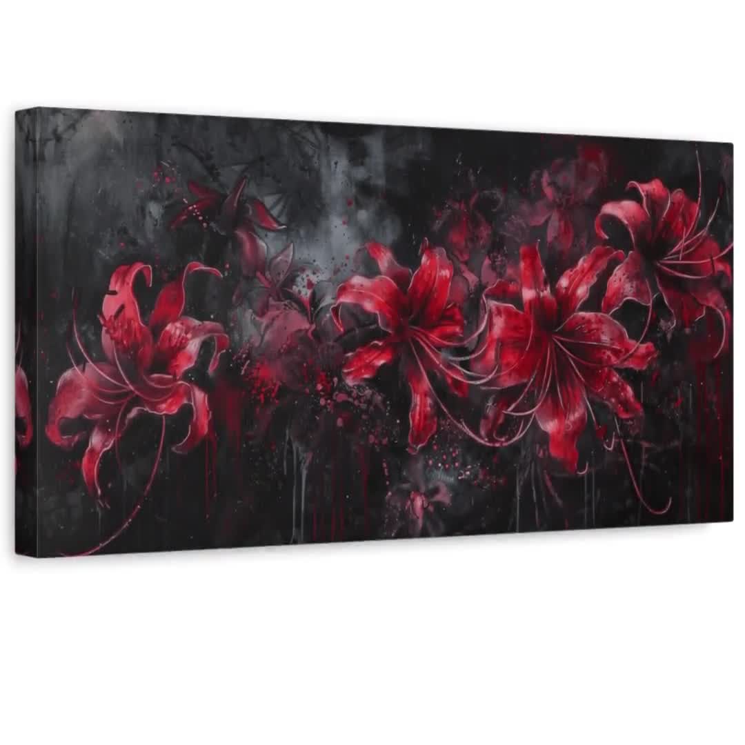 Gothic Red Spider Lilies Large Horizontal Canvas Wall Art - Gothic