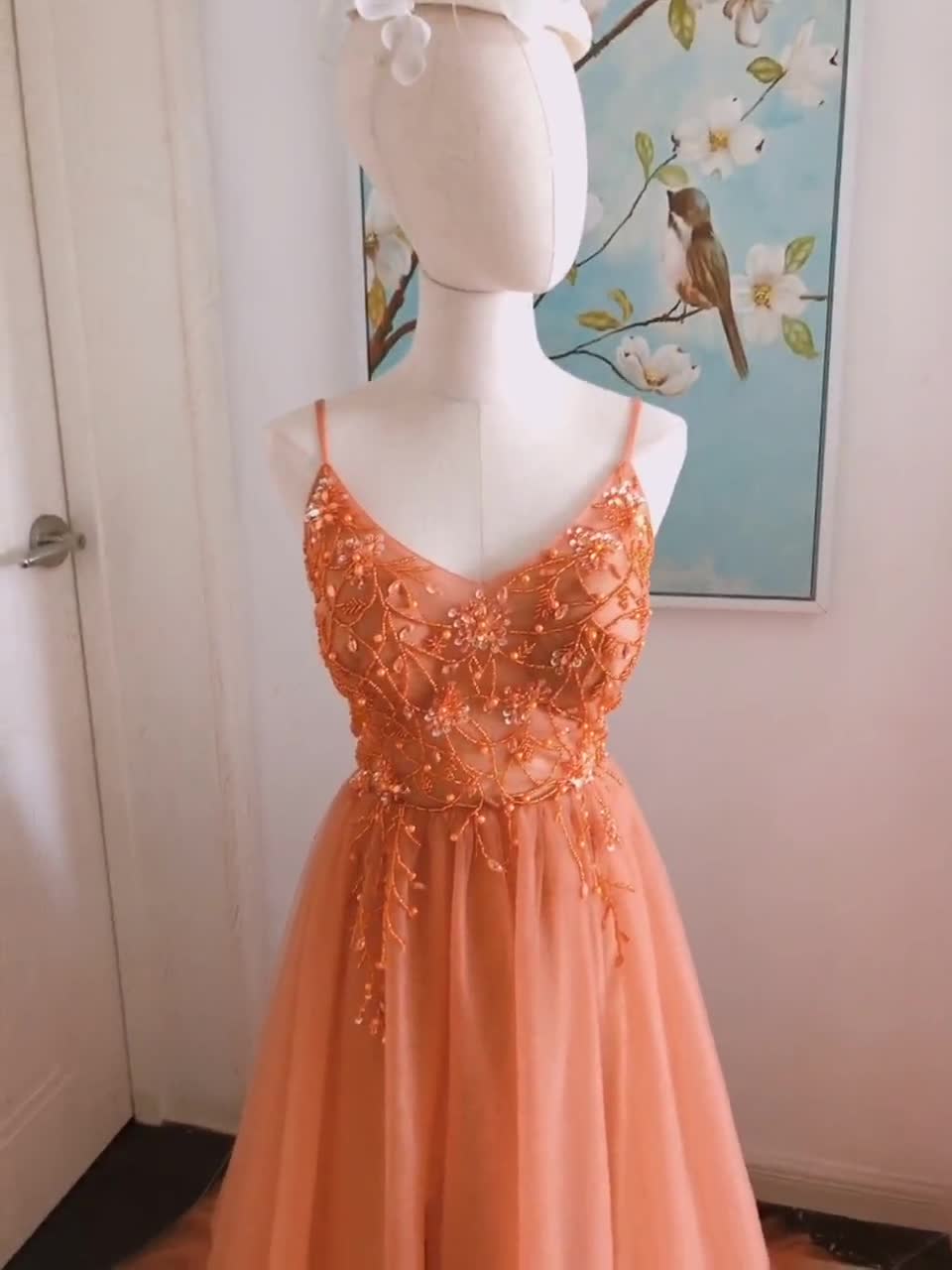 Drew floral embroidered tulle evening sale dress