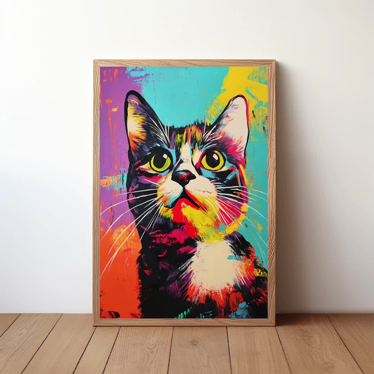 タキシード黒猫ポップアートポスター、猫の壁アート、猫好きの方への