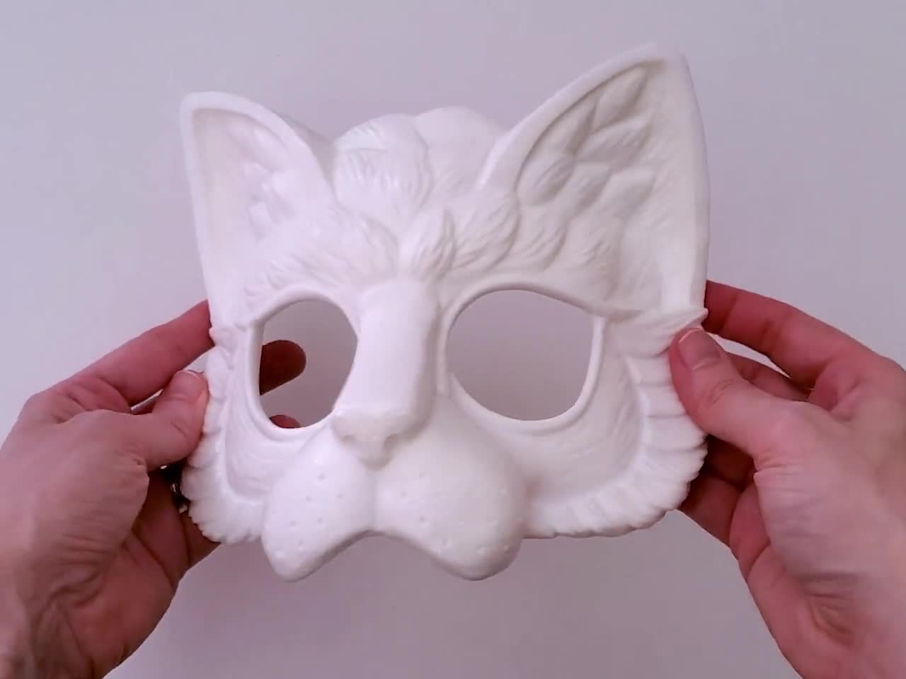 Half Blank White Mask Unpainted Cat Mask for DIY Hand Painting, 3