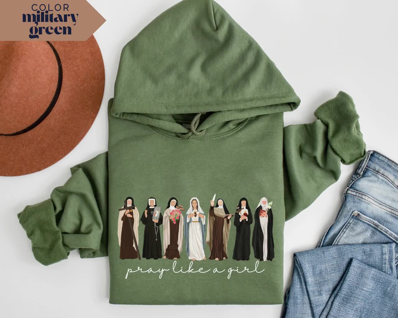 Catholic Saints Hoodie: Pray Like a Girl - Christian Women's Faith