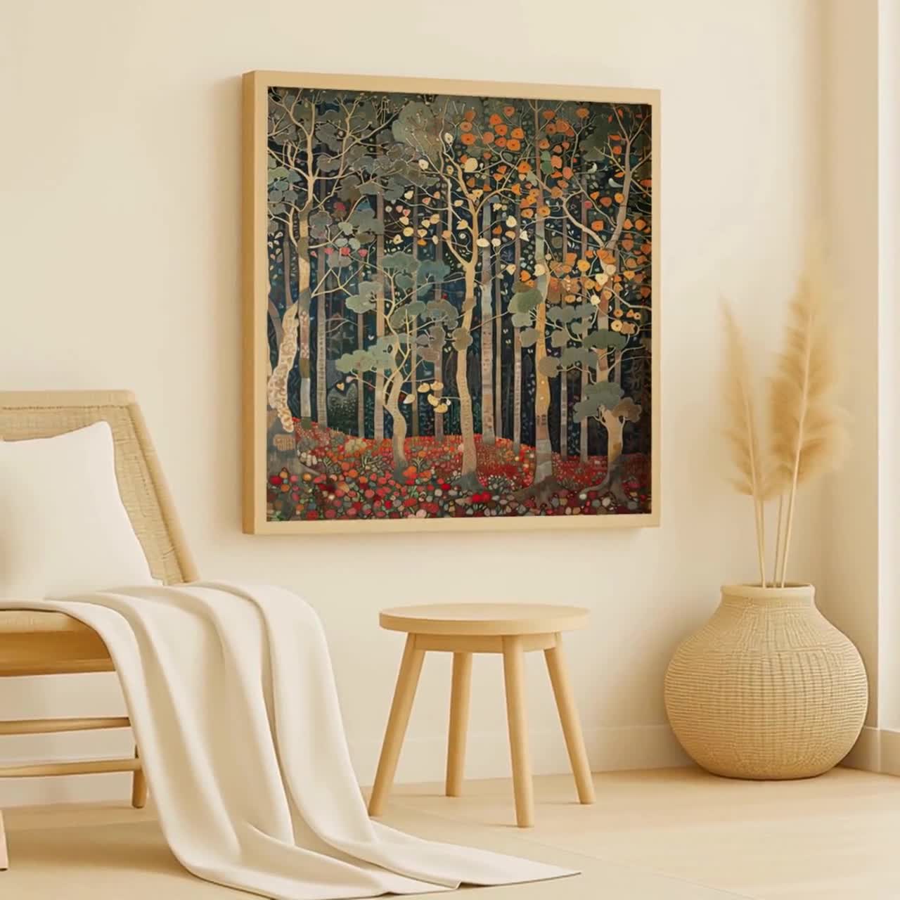 William Morris Inspired Rustic Autumn Decor, Autumn Forest Canvas