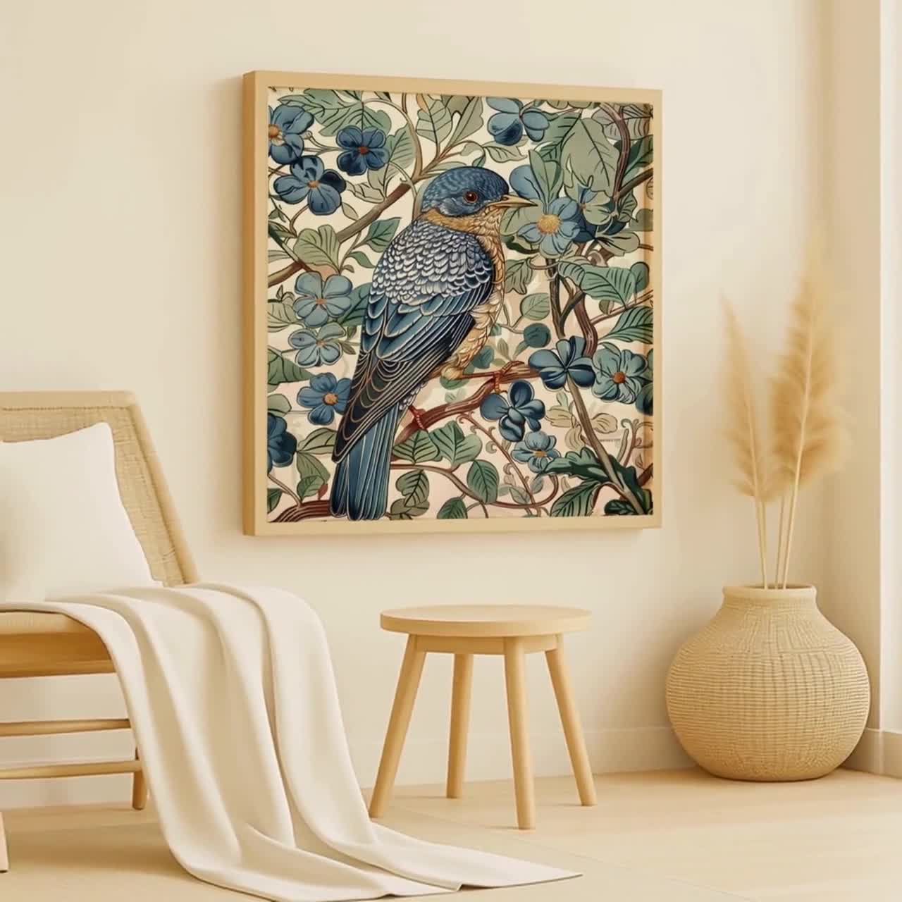 William Morris Wall Art Vintage Blue Bird, William Morris Inspired
