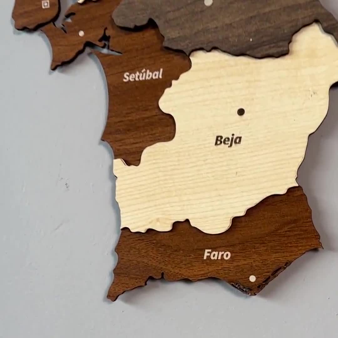 Colorfull Worlds Carte du Portugal 3D en bois multicouche, cadeau