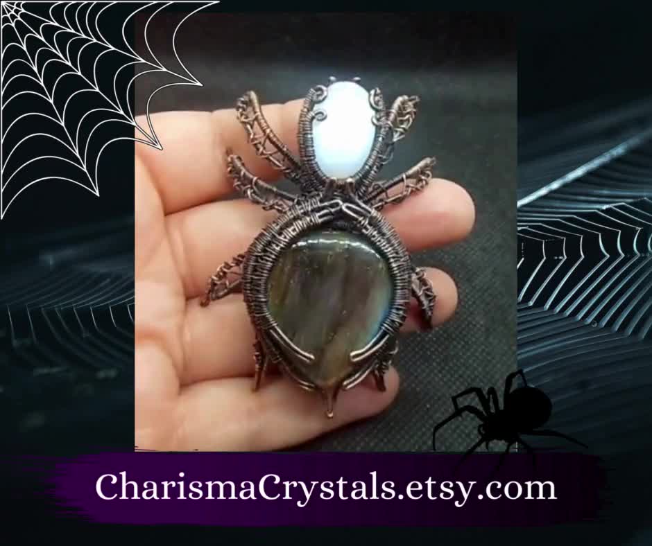Collana Con Ciondolo Ragno E Pietra Di Luna In Argento 925 - Idea Regalo Halloween