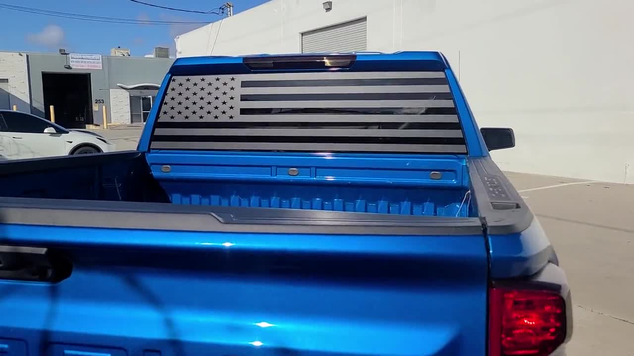 Fits 2019 - 2023 Chevrolet Silverado GMC Sierra Rear Window American Flag  Vinyl Decal Stickers Distressed Blue Red Pink Line 2020 2021 2022