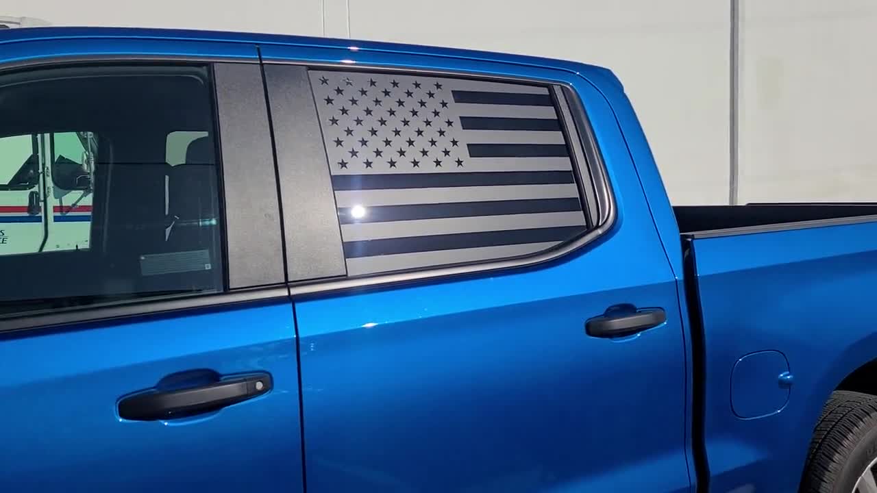 Fits 2019 - 2023 Chevy Silverado GMC Sierra Rear Side Window American Flag  Vinyl Decal Stickers Distressed Blue Red Pink Line 2020 2021 2022
