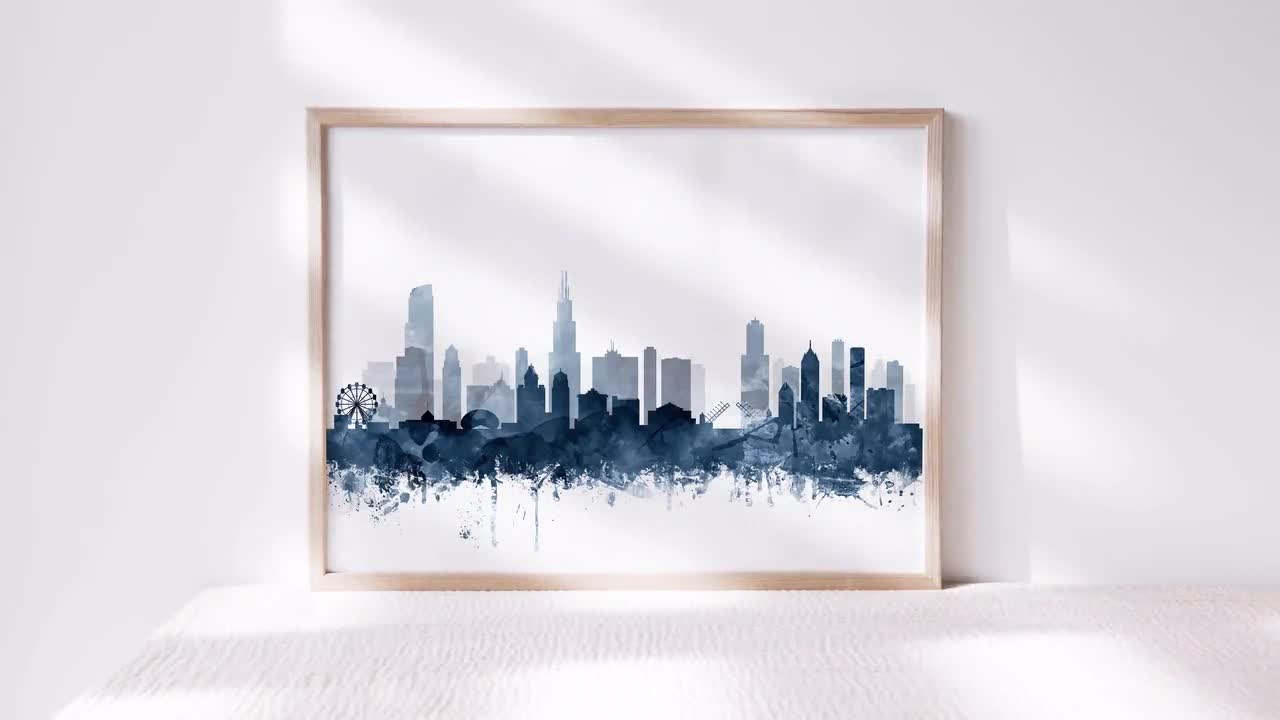 Poster Chicago Skyline With Blue Clear Sky 