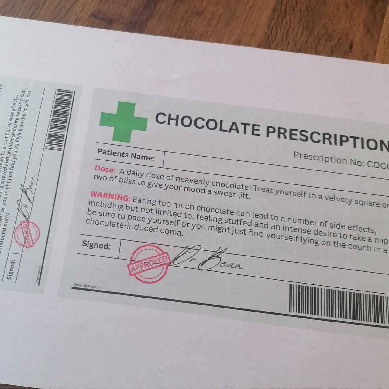 Printable Chocolate Prescription Label. Novelty gift for chocoholics. Fun  gift for chocolate lovers. PNG and PDF file, Print at home.