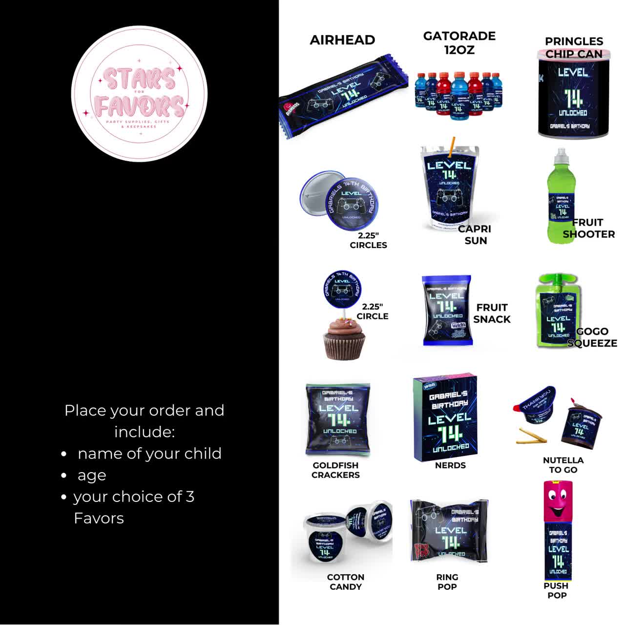 Choose 3 Level Unlocked Blue Gamer Birthday Party Favor bundle, party favor  package custom chip bags snack bags kids favors DIGITAL DOWNLOAD, image size:1280x1280