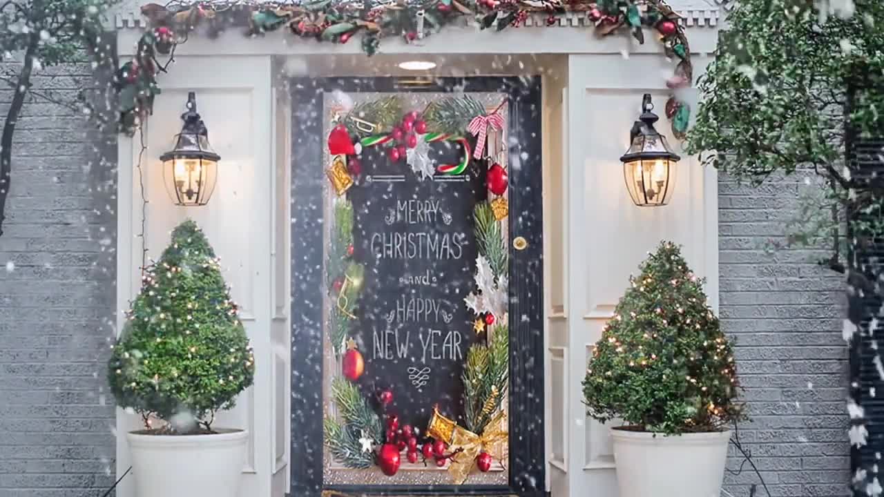 メリークリスマスとハッピーニューイヤーのドアデコレーション