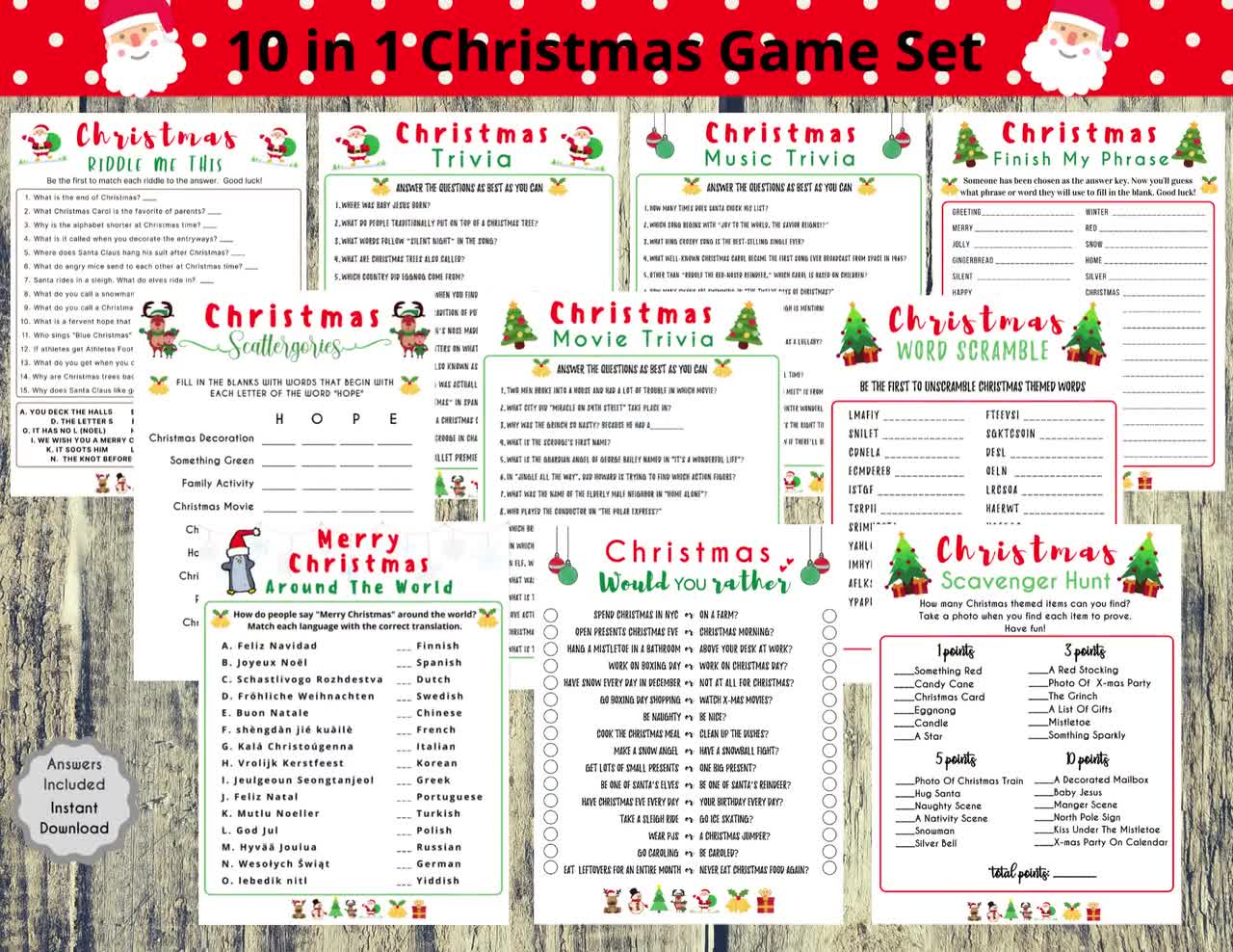 10 Christmas Game Bundle, Christmas Printable Games, Christmas Day Game  Bundle, Christmas Trivia, Christmas Party Games, Fun Holiday Games