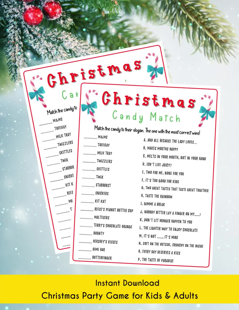 christmas candy match game: holiday printable (pdf)