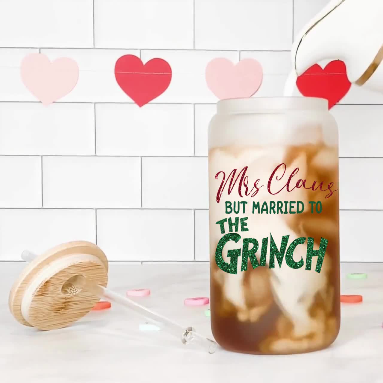 16 oz Mrs. Claus but Married to the Grinch Frosted Tumbler with