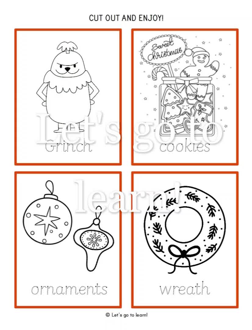 christmas-flashcards-christmas-vocabulary-trace-color-christmas-coloring-christmas-activity-preschool-kindergarten-first-grade-etsy