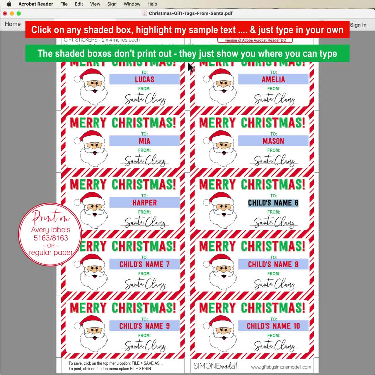 20 FROM SANTA Labels Stickers • Personalized Christmas Holiday Gift Tags