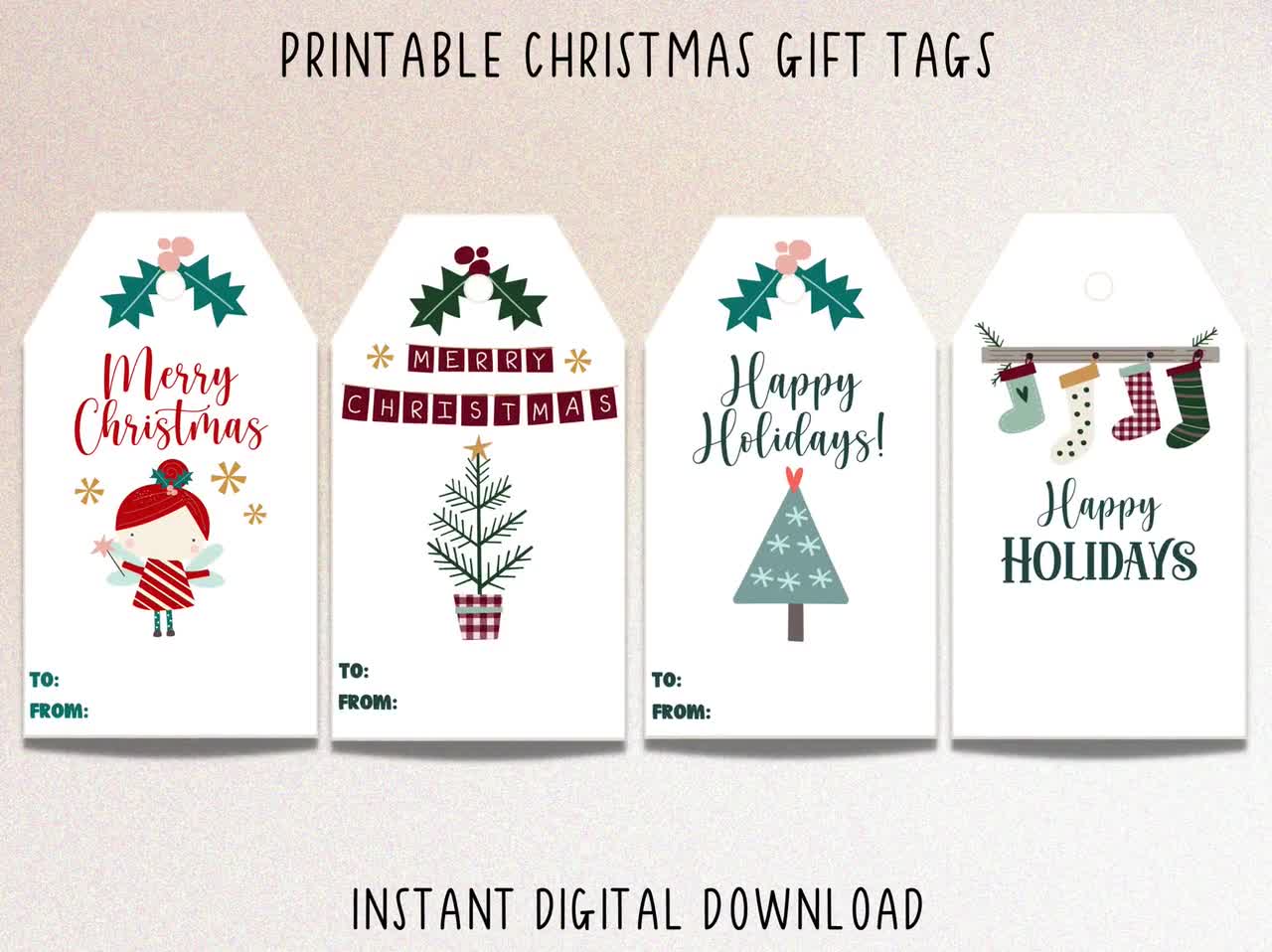 Printable Gift Tags Holiday Christmas No.29 Instant Download - PinoyStitch