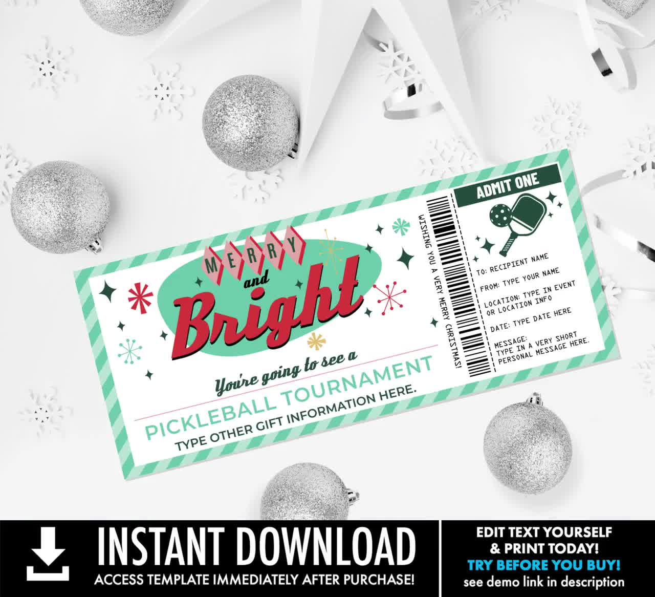 Pickleball Tournament Gift Ticket Voucher Christmas Gif, Surprise