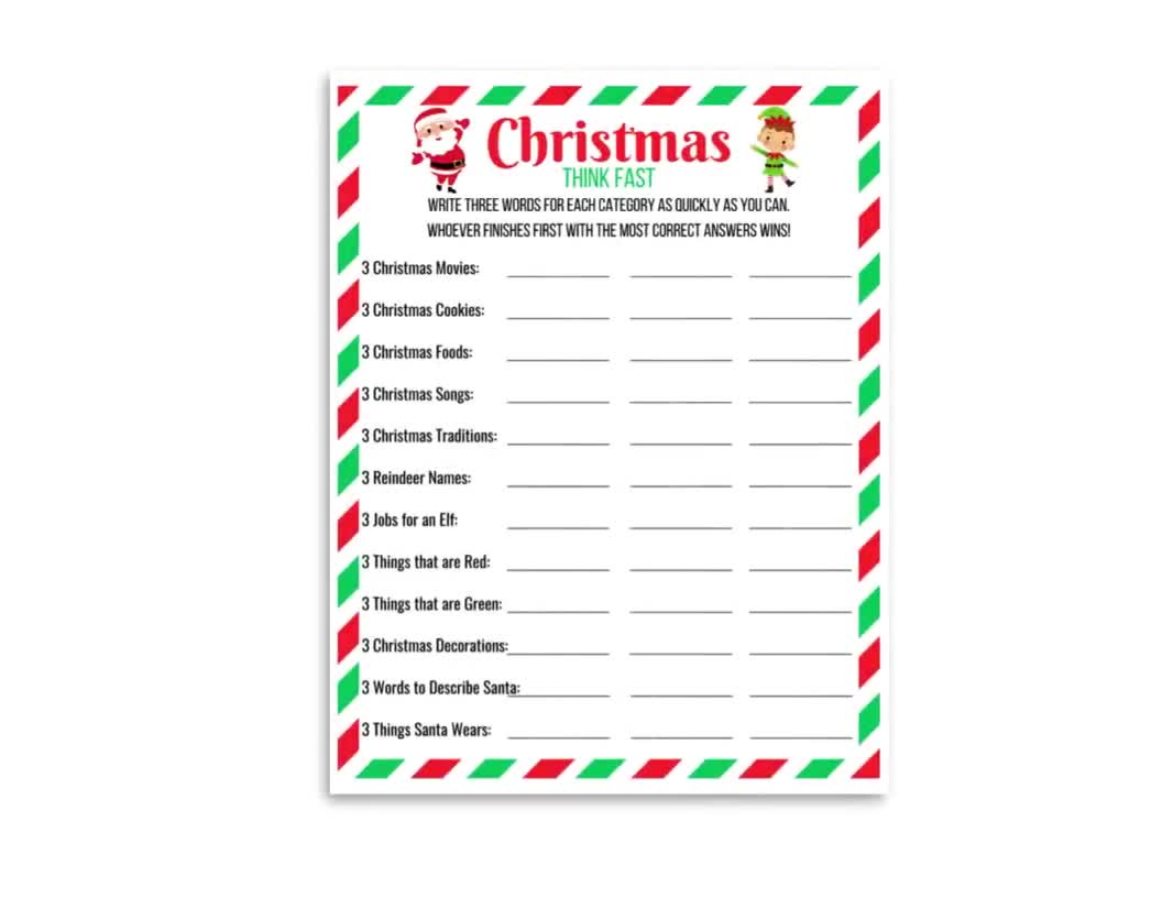 Christmas Think Fast Game – LivelyGamePrints