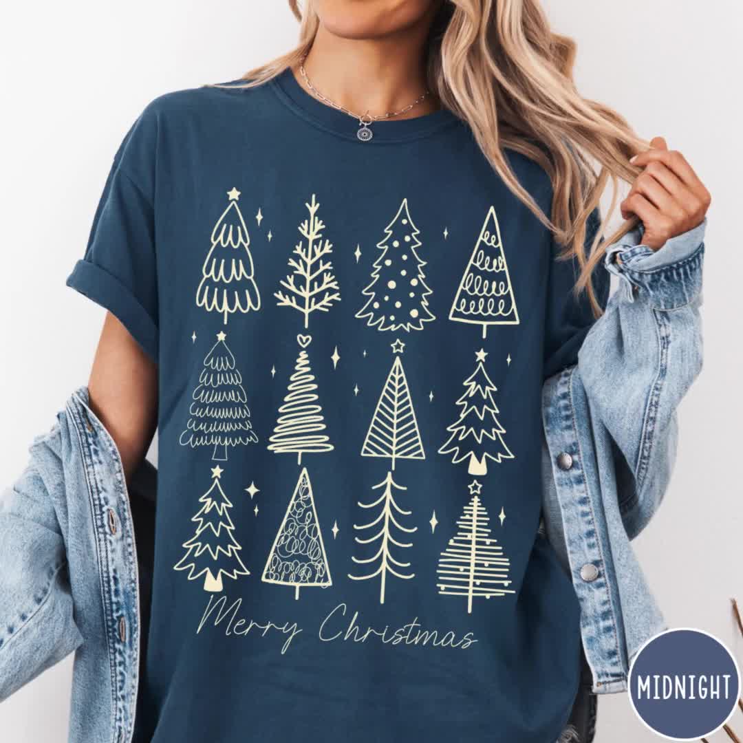 ヴィンテージクリスマスツリー コンフォートカラーズ®シャツ、レトロな