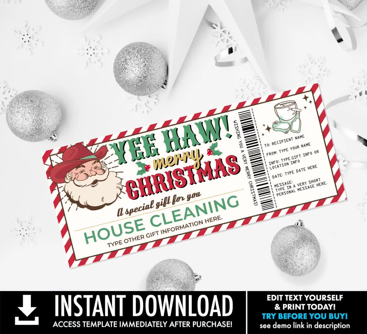 Christmas House Cleaning Gift Certificate Template – Printed Smile