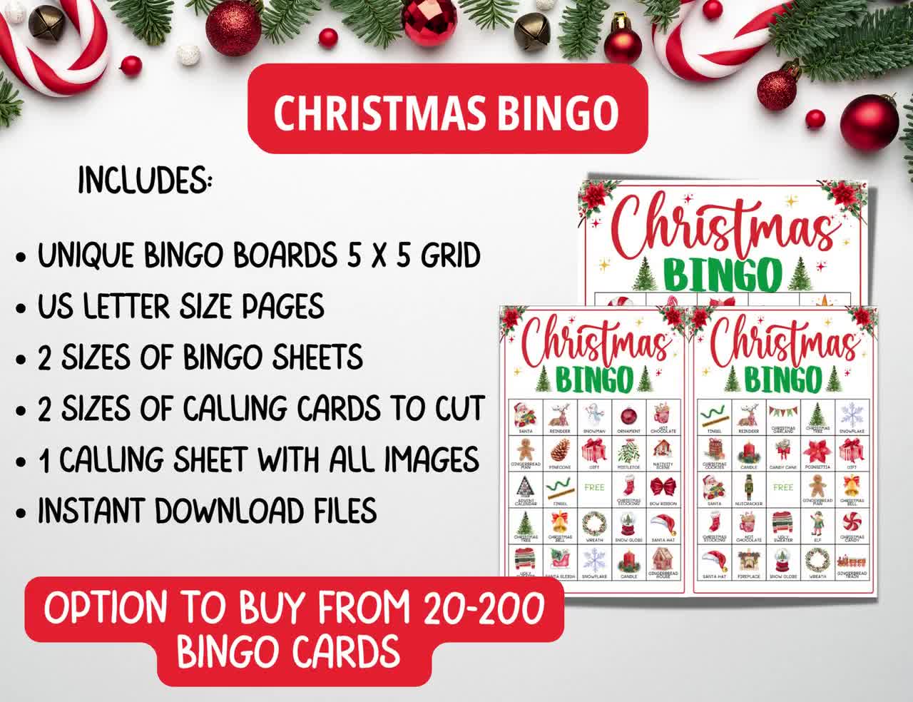 100 cartelle Bingo di Natale per bambini adulti, divertente gioco di Natale  per grandi gruppi, attività natalizie, feste di classe per bambini, feste in  ufficio, bingo natalizio -  Italia