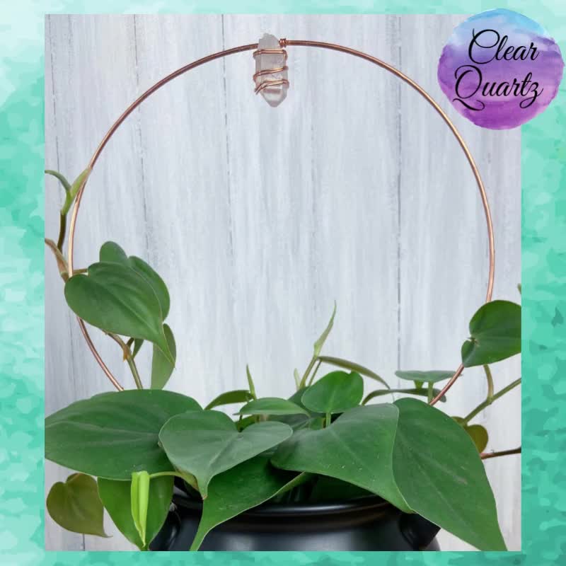 Wire Wrap Crystal and Copper Heart Plant Trellis 