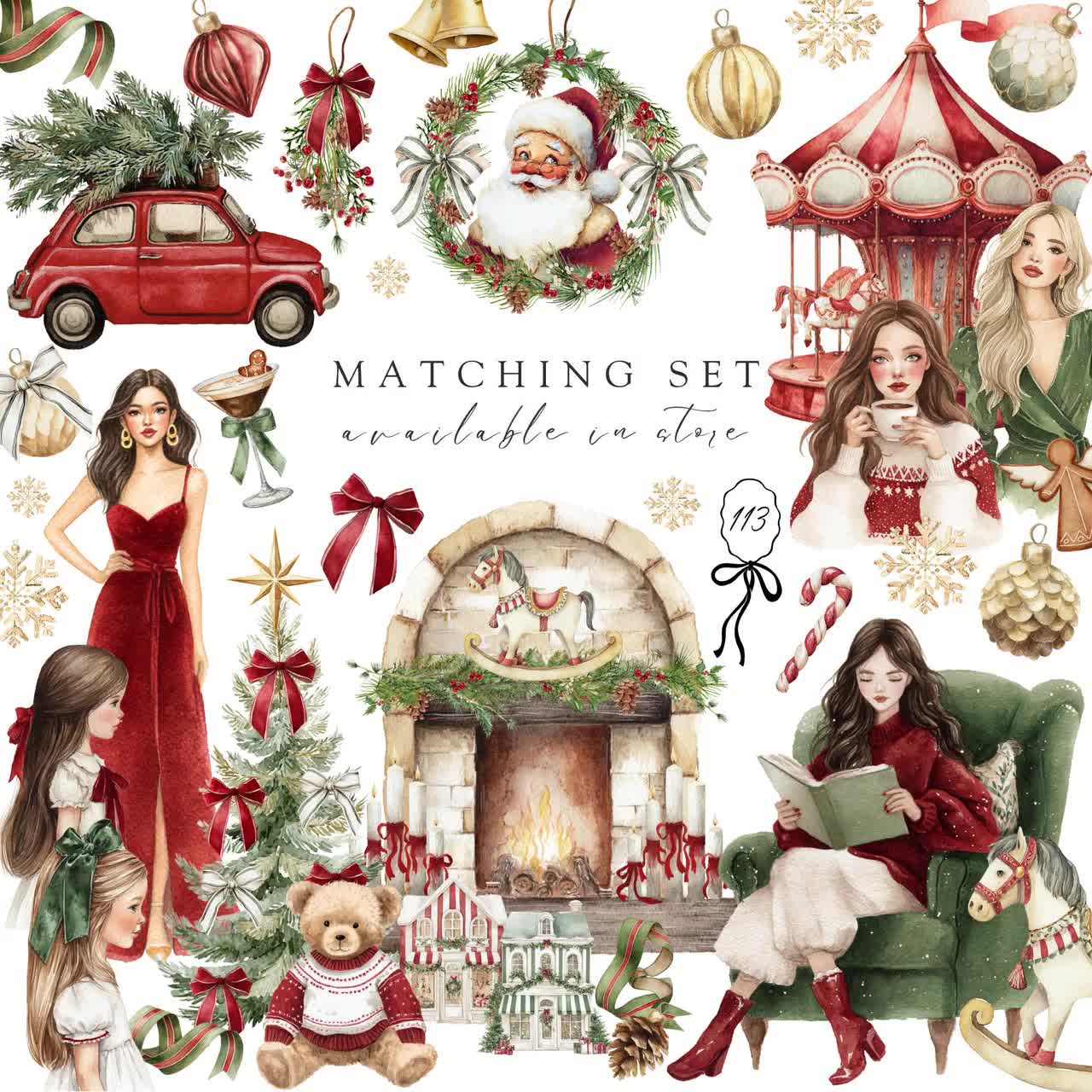 クラシッククリスマスデジタルペーパーパック：プレッピーなチェック柄