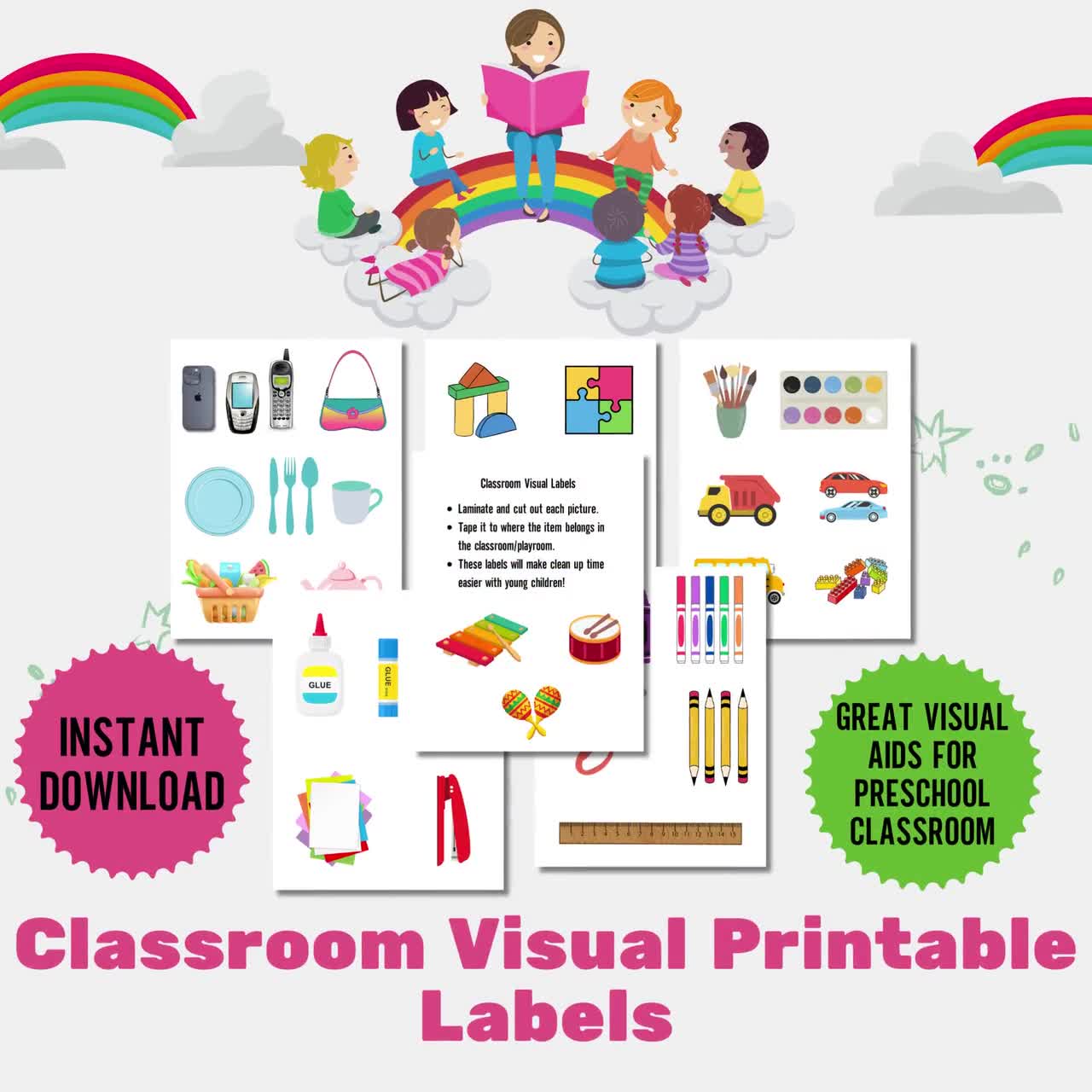 Direction Display Signs,clean up Time,visual Learner,preschool Classroom  Labels,classroom Management,visual Supply Cards,back to School Sign 